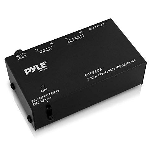 Product Cover Pyle Phono Turntable Preamp - Mini Electronic Audio Stereo Phonograph Preamplifier with 9V Battery Compartment, Separate DC 12V Power Adapter, RCA Input, RCA Output & Low Noise Operation (PP555)