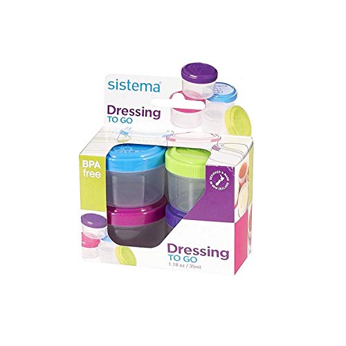 Product Cover Sistema To Go Collection 1.18 oz. Salad Dressing Containers, Pink/Green/Blue/Purple, 4 Pack | BPA Free, Reusable