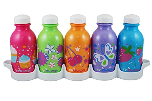 Product Cover Reduce WaterWeek Classic Reusable Water Bottles, 10oz - Includes 5 Refillable Water Bottles Plus Bonus Fridge Tray For Your Water Bottle Set - Leak Proof Twist Off Cap - Perfect for Lunchboxes
