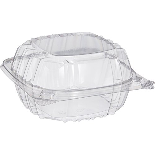 Product Cover Pack of 100 Small Clear Plastic Hinged Food Container 6x6 for Sandwich Salad Party Favor Cake Piece