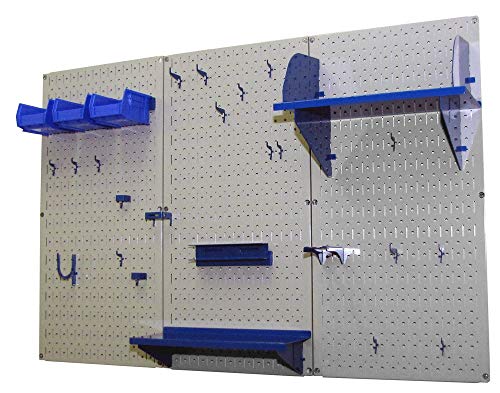 Product Cover Pegboard Organizer Wall Control 4 ft. Metal Pegboard Standard Tool Storage Kit with Gray Toolboard and Blue Accessories