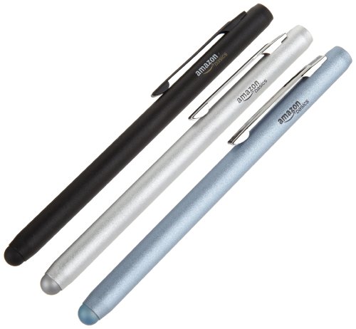 Product Cover AmazonBasics 3-Pack Executive Stylus for Touchscreen Devices Including Kindle Fire, Apple iPad, Samsung Galaxy Tab (Black, Silver, Blue)
