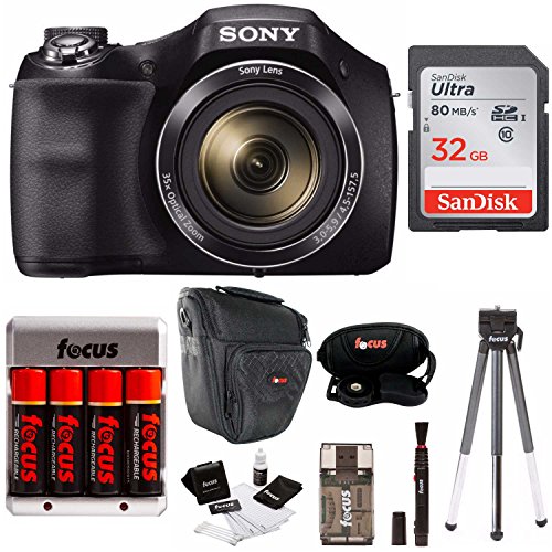 Product Cover Sony Cyber-Shot DSC-H300/B Compact Zoom Digital Camera in Black + SanDisk Ultra 32GB 80MB/s SD Card + Carrying Case + 4 AA Rechargeable Batteries w/Charger + Accessory Kit