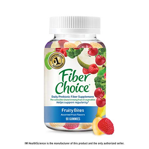 Product Cover Fiber Choice Fruity Bites Daily Prebiotic Fiber Gummies, #1 Gastroenterologist Recommended*, Helps Support Regularity, Gelatin Free, 90 Count Assorted Fruit