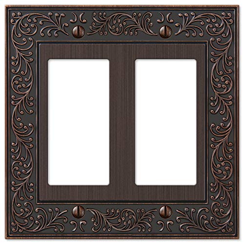 Product Cover Amerelle English Garden Double Rocker Cast Metal Wallplate in Aged Bronze