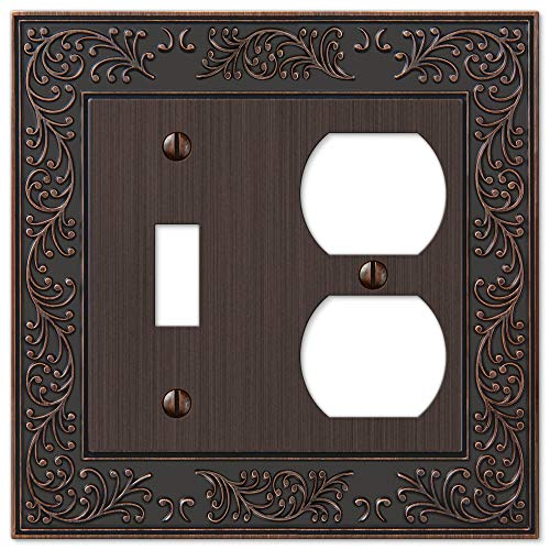 Product Cover Amerelle English Garden Single Toggle/Single Duplex Cast Metal Wallplate in Aged Bronze