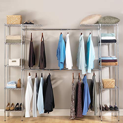 Product Cover Seville Classics Double-Rod Expandable Clothes Rack Closet Organizer System, 58
