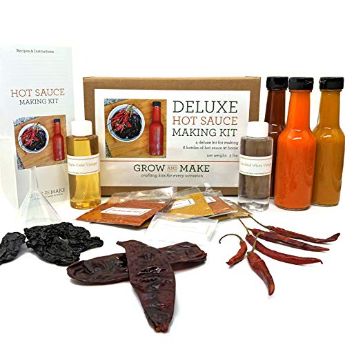 Product Cover Grow and Make Deluxe DIY Hot Sauce Making Kit - Learn How to Make 6 Spicy Sauces at Home with Chipotle, Arbol, and Guajillo Peppers
