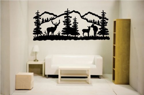 Product Cover Newclew Elk Deer Nature Mountain Hunting Removable Vinyl Wall Quote Decal Home Décor (22'' x 52'', Black)