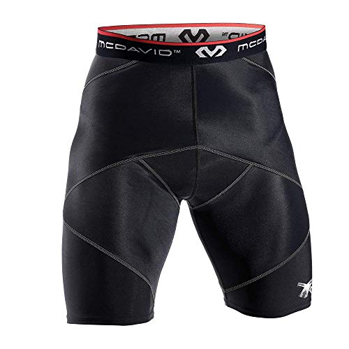 Product Cover McDavid Cross Compression Shorts, Men's Performance Boxer Brief w/ Hip Flexor - thick compression material for recovery and support Black X-Large