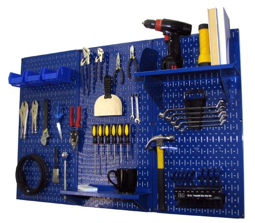Product Cover Pegboard Organizer Wall Control 4 ft. Metal Pegboard Standard Tool Storage Kit with Blue Toolboard and Blue Accessories
