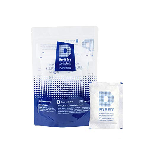 Product Cover Dry & Dry 30 Gram [20 Packets] Silica Gel Premium Pure & Safe Silica Gel Packs Desiccant Dehumidifiers - Rechargeable Fabric Silica Packets for Moisture Absorber Silica Gel Packets