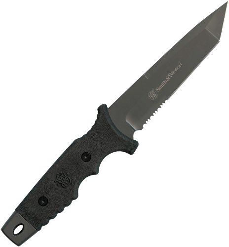 Product Cover SMITH & WESSON SW7 10.6in High Carbon S.S. Fixed Blade Knife with 5.2in Serrated Tanto Blade and TPE Handle for Outdoor, Tactical, Survival and EDC