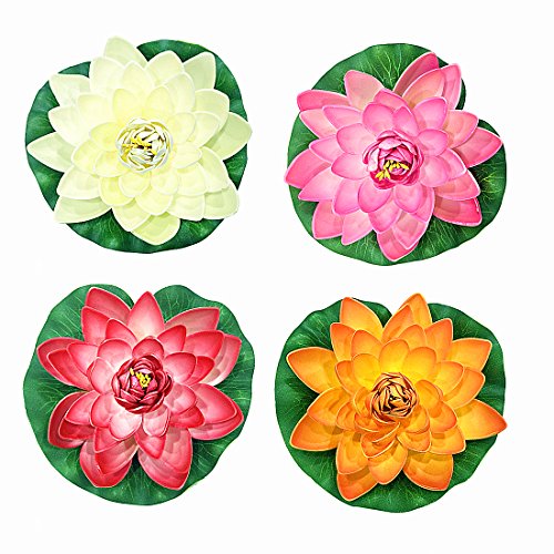 Product Cover NAVAdeal 4PCS Artificial Floating Foam Lotus Flowers, Realistic Water Lily Pads, Vibrant Color Pink Ivory Orange Crimson, Perfect for Home Garden Patio Pond Aquarium Swimming Pool Wedding Party Decor