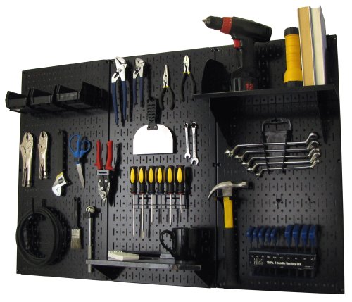 Product Cover Pegboard Organizer Wall Control 4 ft. Metal Pegboard Standard Tool Storage Kit with Black Toolboard and Black Accessories