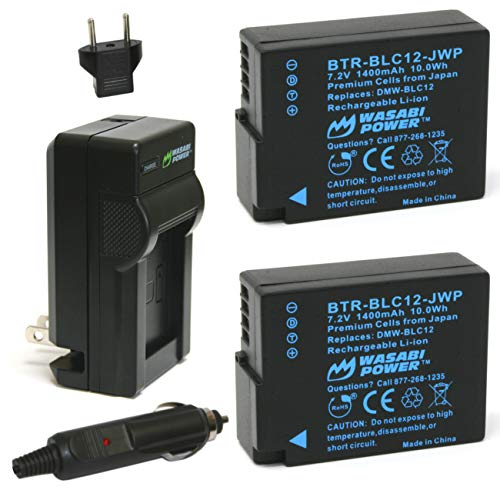 Product Cover Wasabi Power Battery (2-Pack) and Charger for Panasonic DMW-BLC12 and Leica BP-DC12, BP-DC12-U, 18729, Leica V-Lux 4, V-Lux (Typ 114), Leica Q