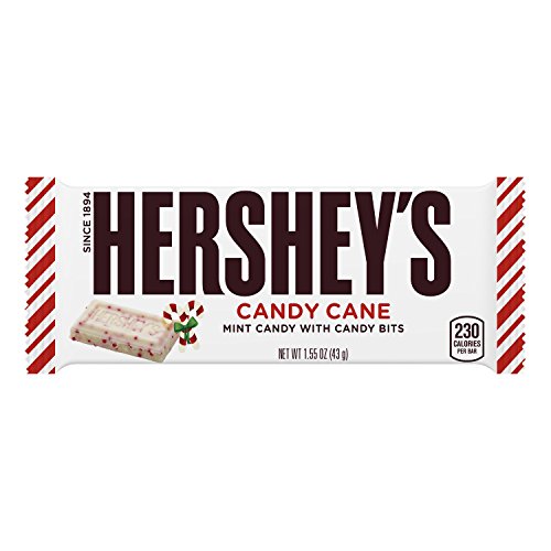 Product Cover HERSHEY'S Candy Cane, White Crème Flavored Crème with Mint Candy Bits Individually Wrapped Chocolate Bar in Holiday Packaging, 1.55 Ounce Bar (Pack of 24)