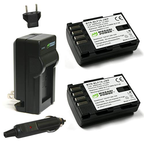 Product Cover Wasabi Power Battery (2-Pack) and Charger for Panasonic DMW-BLF19 and Panasonic Lumix DMC-GH3, DMC-GH4
