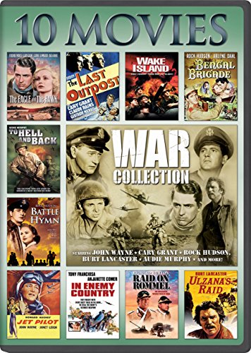 Product Cover War, 10-Movie Collection: The Eagle and The Hawk / The Last Outpost / Bengal Brigad / Jet Pilot / Ulzana's Raid / To Hell and Back / In Enemy Country / Raid on Rommel / Battle Hymn / Wake Island(Packaging may vary)