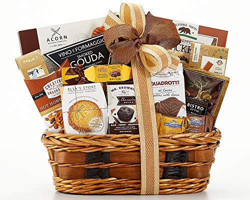 Product Cover Wine Country Gift Basket Bon Appetit Gourmet Food Gift Basket Perfect Gift Chocolate Ghirardelli Godiva Brownie Brittle Snack Mix Cookies Snack Filled Woven Reusable Basket For Him or Her