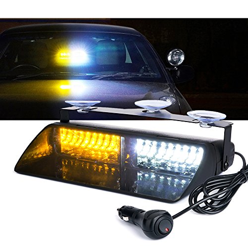 Product Cover Xprite White & Amber Yellow 16 LED High Intensity LED Law Enforcement Emergency Hazard Warning Strobe Lights for Interior Roof/Dash/Windshield with Suction Cups