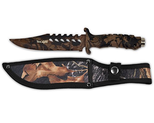 Product Cover Yes4All Camo Coated H153B Hunting Survival Tactical Knife Bowie Fixed Blade + Camo Nylon Sheath - ²HAFHZ