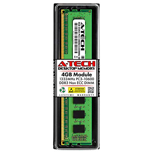 Product Cover A-Tech 4GB DDR3 1333MHz PC3-10600 Desktop RAM Module | Non-ECC Unbuffered DIMM 240-Pin Memory Upgrade Stick
