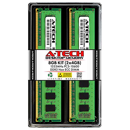 Product Cover A-Tech 8GB (2 x 4GB) DDR3 1333MHz PC3-10600 Desktop RAM Kit | Non-ECC Unbuffered DIMM 240-Pin Memory Upgrade Modules