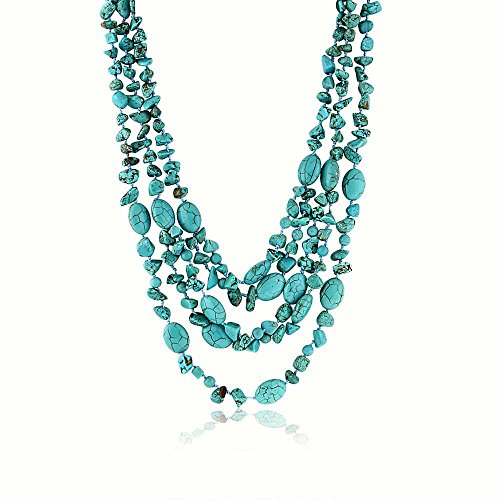 Product Cover Gem Stone King 20 Inch Stunning 3 Strands Green Simulated Turquoise Necklace with Toggle Clasp