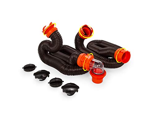 Product Cover Camco RhinoFLEX 20-Foot RV Sewer Hose Kit, Includes Swivel Fittings and Transparent Elbow with 4-In-1 Dump Station Fitting, Storage Caps Included (39741)