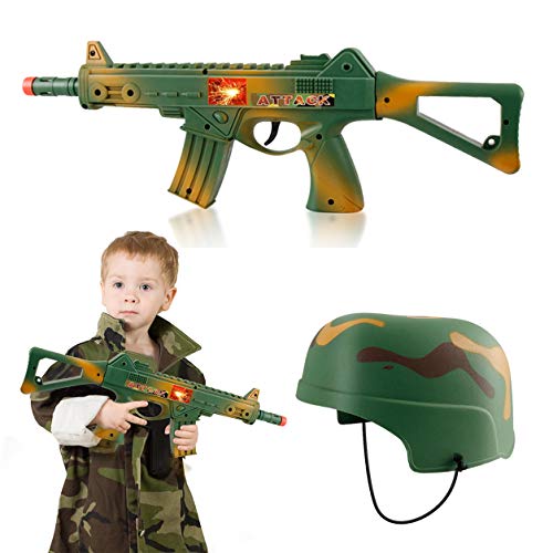 Product Cover Camouflage Army Helmet and 16 inches Machine Gun Toy Rifle Military Combat Playset for Kids
