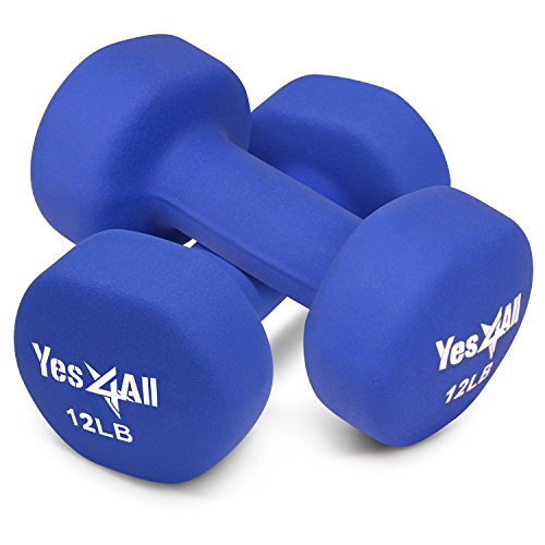 Product Cover Yes4All Non-Slip, Hexagon Neoprene Dumbbells - 12lbs Neoprene Dumbbell Set for Muscle Toning, Strength Building, Weight Loss (Vivid Dark Blue - Pair)
