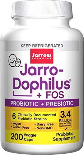 Product Cover Jarro-Dophilus + FOS, Supports Intestestinal and Immune Health, 3.4 Billion Organisms Per Cap, 200 Count (Cool Ship, Pack of 3)