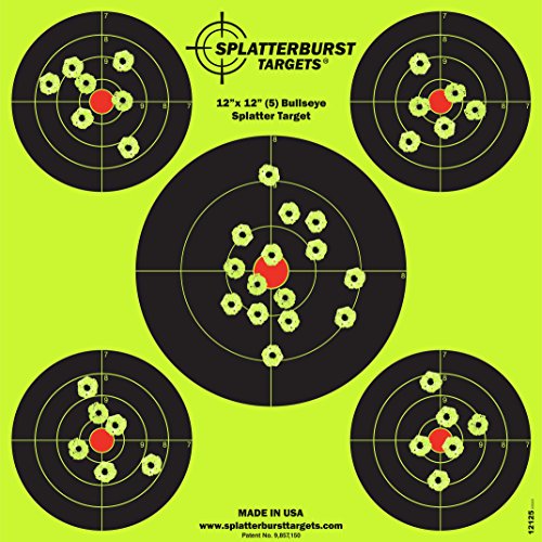 Product Cover Splatterburst Targets - 12 x12 inch (5) Bullseye Reactive Shooting Target - Shots Burst Bright Fluorescent Yellow Upon Impact - Gun - Rifle - Pistol - Airsoft - BB Gun - Air Rifle (10 Pack)