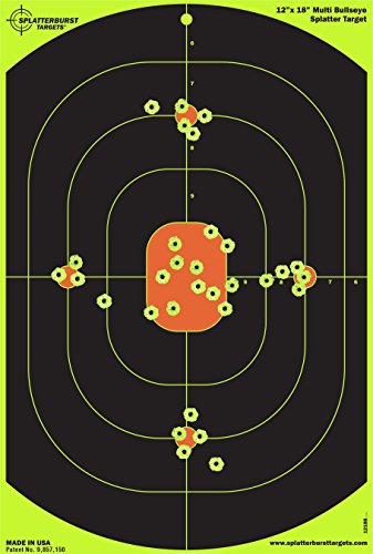 Product Cover Splatterburst Targets - 12 x 18 inch Bullseye Reactive Shooting Target - Shots Burst Bright Fluorescent Yellow Upon Impact - Gun - Rifle - Pistol - Airsoft - BB Gun - Pellet Gun - Air Rifle (50 Pack)