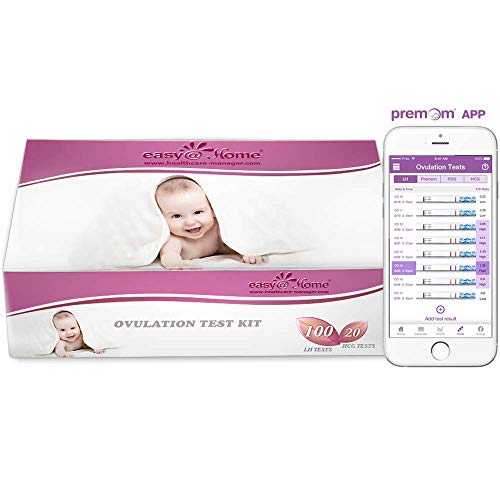 Product Cover Easy@Home 100 Ovulation (LH) and 20 Pregnancy (HCG) Test Strips Kit, FSA Eligible, Powered by Premom Ovulation Predictor iOS and Android APP, 100 LH + 20 HCG