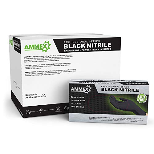 Product Cover AMMEX Medical Black Nitrile Gloves - 4 mil, Latex Free, Powder Free, Textured, Disposable, Non-Sterile, XLarge,  ABNPF48100, Case of 1000