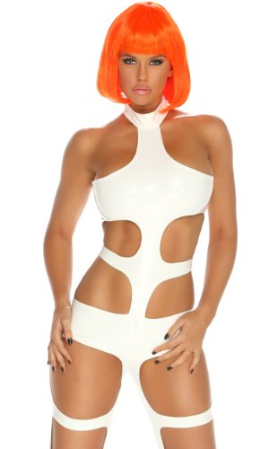Product Cover Womens Futuristic Element Strappy Stretchy Costume Bodysuit with Cutouts, Small/Medium, White