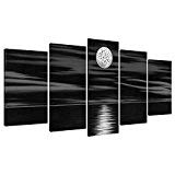 Product Cover Generic Sea White Full Moon in Night 5 panels 100% Hand Painted Stretched and Framed Modern Abstract Seascape Artwork Contemporary Oil Paintings on Canvas Wall Art for Bedroom Home Decorations