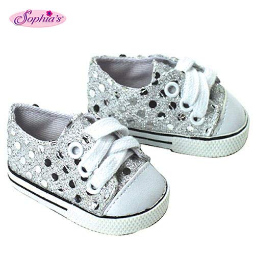 Product Cover Sophia's 18 Inch Doll Sneakers. Silver Glitter Doll Sneakers Shoes Fit 18 Inch American Girl Dolls & More! Silver Glitter Sneakers Perfect for Doll Clothes for 18 Inch Dolls
