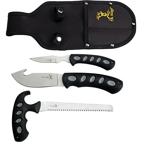 Product Cover Elk Ridge - Outdoors 3-PC Hunting Knife Set - Satin Finish Stainless Steel Blades, Black Nylon Fiber Handles, Includes Combo Sheath - Hunting, Camping, Survival - ER-252