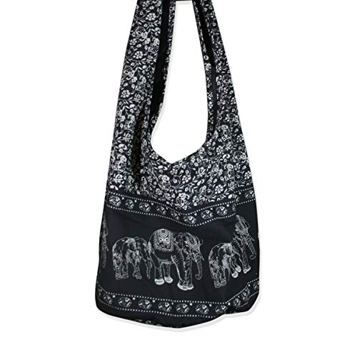 Product Cover Thai Hippie Bag Hippie Elephant Sling Cross Body Bag Purse Zip Pocket Handmade ColorBlack