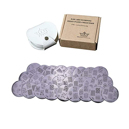 Product Cover PUEEN Nail Art Stamp Collection Set 24E - LOVE ELEMENTS - NEW Unique Set of 24 Nailart Polish Stamping Manicure Image Plates Accessories Kit (Totaling 144 Images) with BONUS Storage Case-BH000018