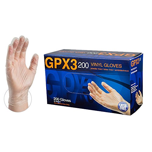 Product Cover GPX3 Industrial Clear Vinyl Gloves - 3 mil, Latex Free, Powder Free, Disposable, Small, GPX3D42100-BX, Box of 200