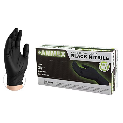 Product Cover AMMEX Medical Black Nitrile Gloves - 4 mil, Latex Free, Powder Free, Textured, Disposable, Non-Sterile, Small, ABNPF42100-BX, Box of 100