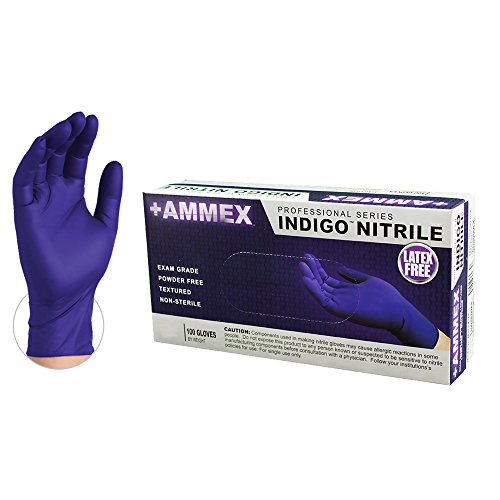 Product Cover AMMEX Medical Indigo Nitrile Gloves - 4 mil, Latex Free, Powder Free, Textured, Disposable, Non-Sterile, Medium, AINPF44100-BX, Box of 100