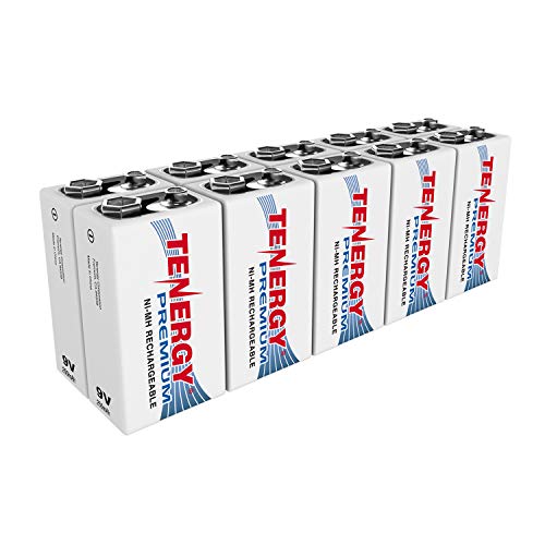 Product Cover Tenergy Premium 9V Batteries Rechargeable High Drain 250mAh NiMH 9V Square Battery for Smoke Alarm/Detector, 10 Pack