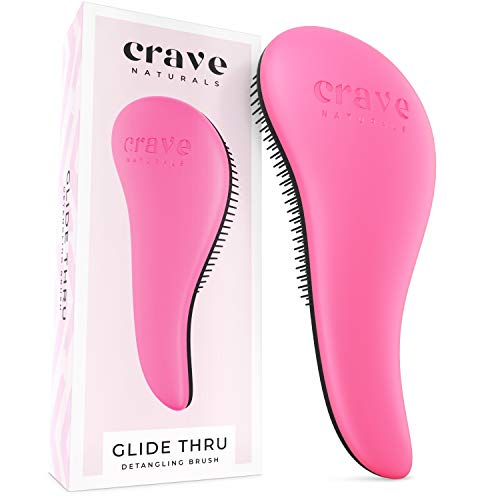 Product Cover Crave Naturals Glide Thru Detangling Brush for Adults & Kids Hair - Detangler Comb & Hair Brush for Natural, Curly, Straight, Wet or Dry Hair (PINK)