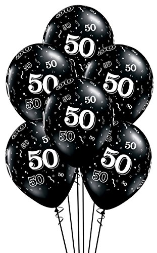 Product Cover Qualatex 50-A-Round Biodegradable Latex Balloons, Onyx Black with White Prints All-Around, 11-Inch (10-Units)
