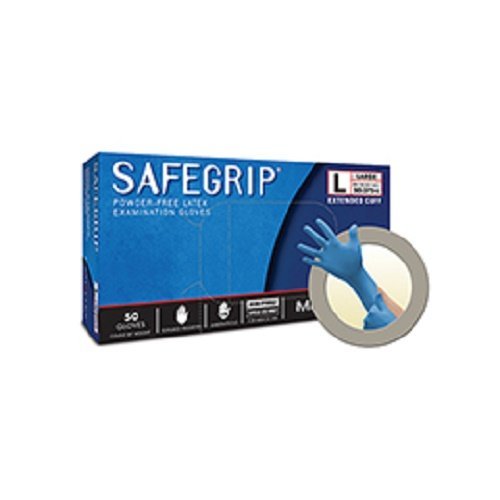 Product Cover Microflex Medical SG-375-L Large Blue 11.8'' SafeGrip 11.4 mil Latex Ambidextrous Non-Sterile Medical Grade Powder-Free Disposable Gloves, English, 15.34 fl. oz, Plastic, 1